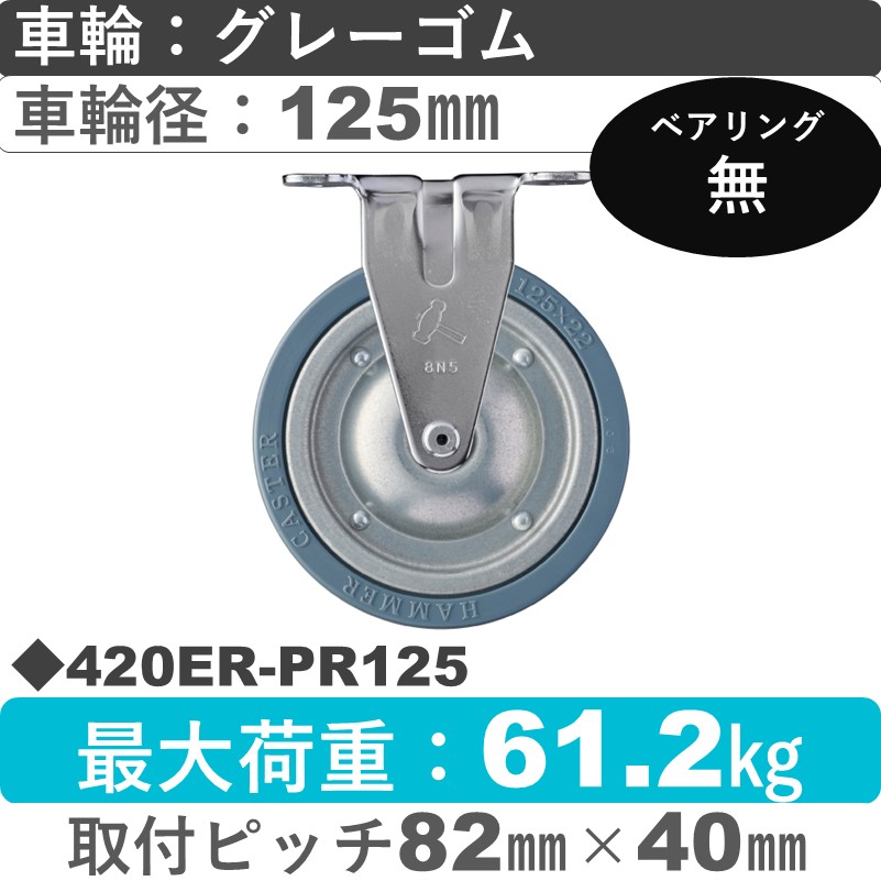 420ER-PR125 ハンマーキャスター  固定金具 ゴム車125㎜