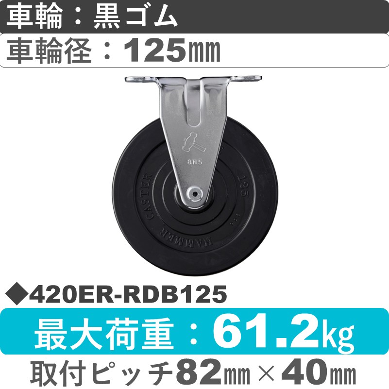 420ER-RDB125 ハンマーキャスター  固定金具 ゴム(B入)車125㎜
