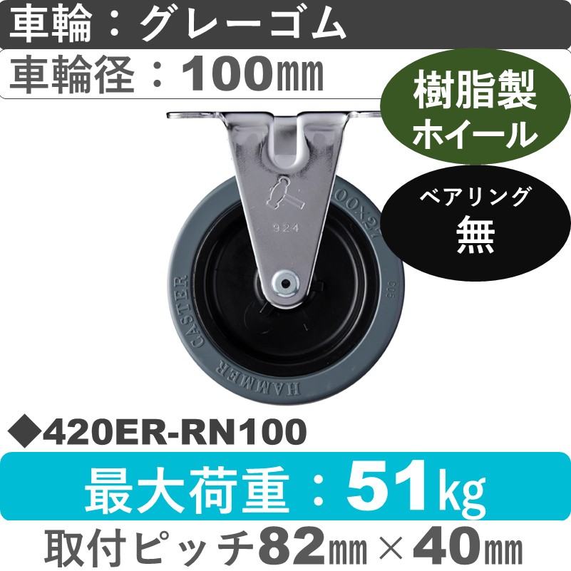 420ER-RN100 ハンマーキャスター  固定金具 ゴム車100㎜