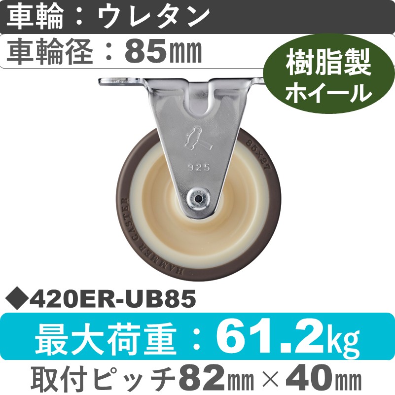 420ER-UB85 ハンマーキャスター  固定金具 ウレタン車(熱可塑性・B入)85㎜
