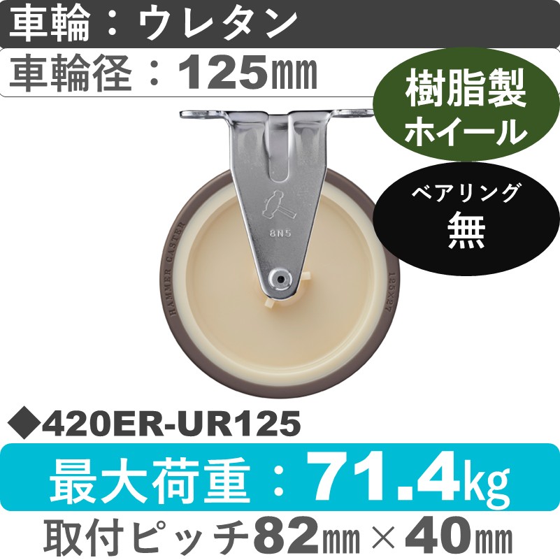 420ER-UR125 ハンマーキャスター  固定金具 ウレタン車(熱可塑性)125㎜
