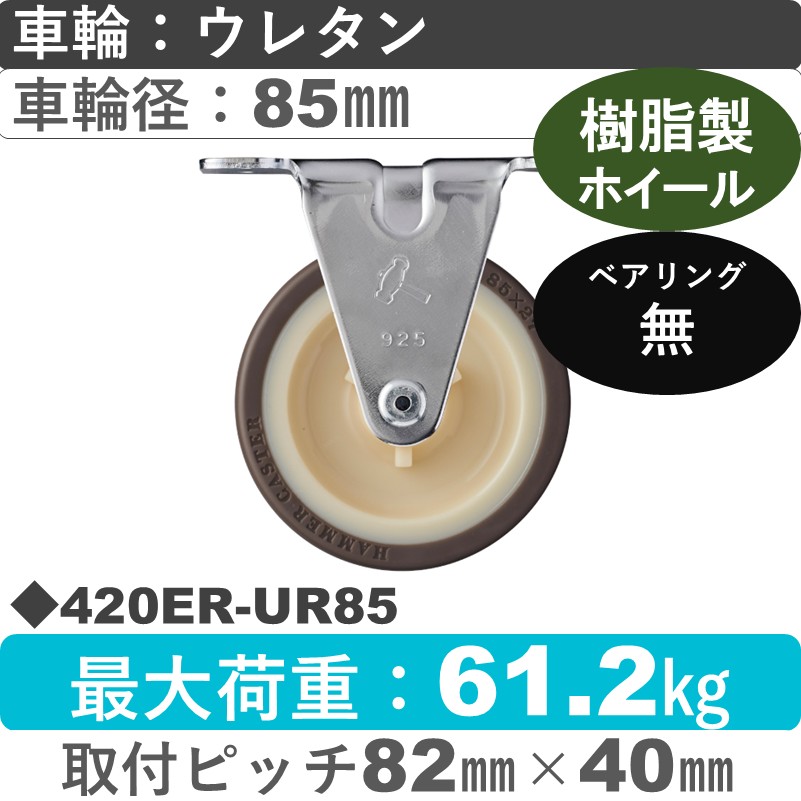 420ER-UR85 ハンマーキャスター  固定金具 ウレタン車(熱可塑性)85㎜
