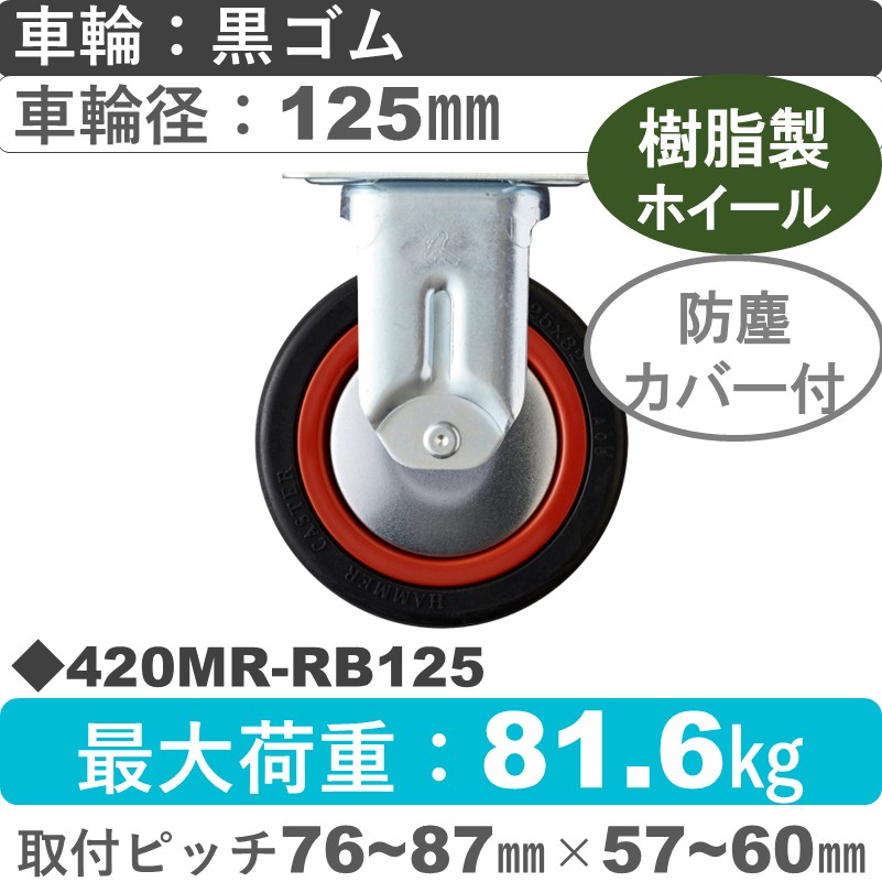 420MR-RB125 ハンマーキャスター  固定金具 ゴム(B入)車125㎜