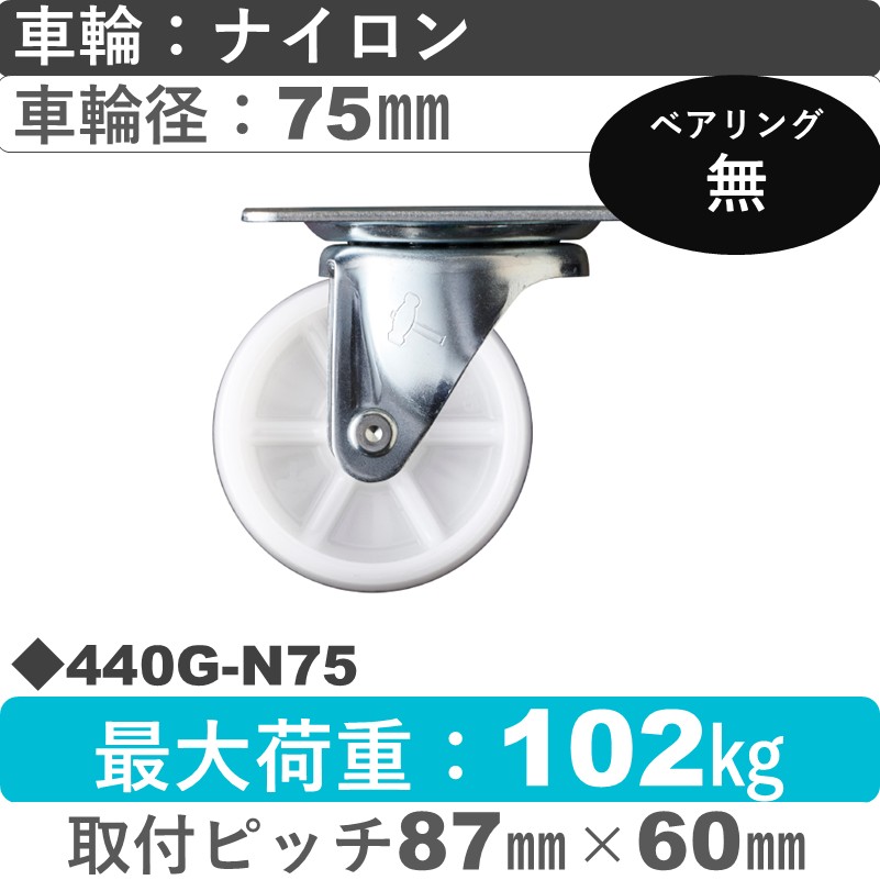 440G-N75 ハンマーキャスター  自在金具 ナイロン車75㎜