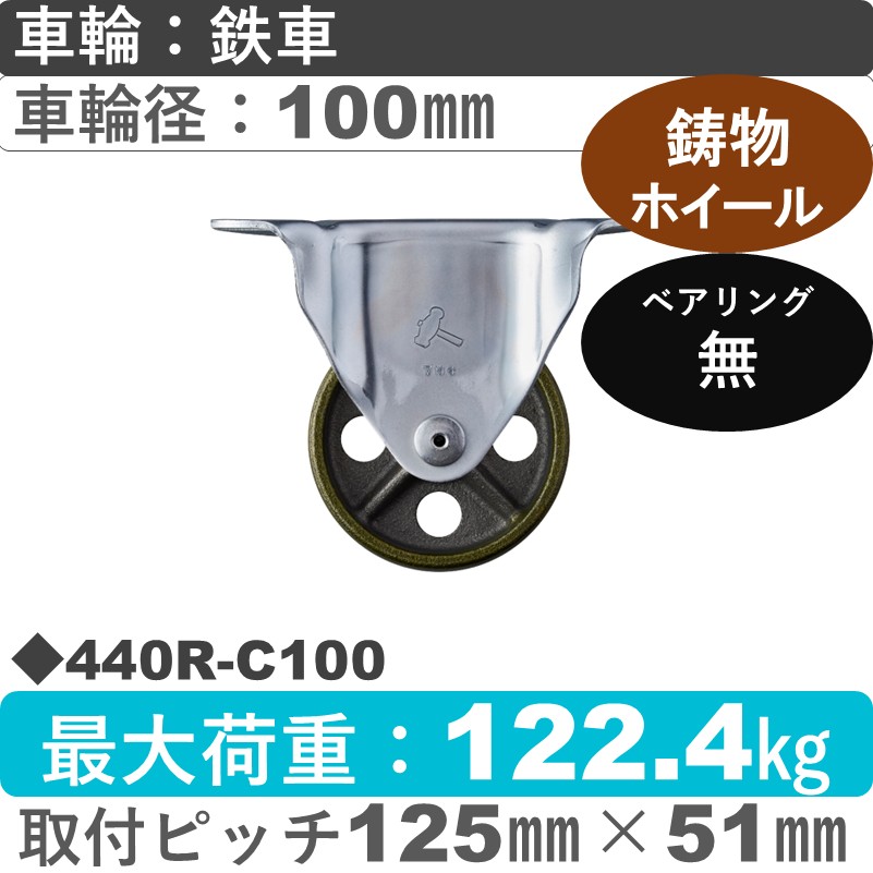 440R-C100 ハンマーキャスター  固定金具 イモノ車100㎜