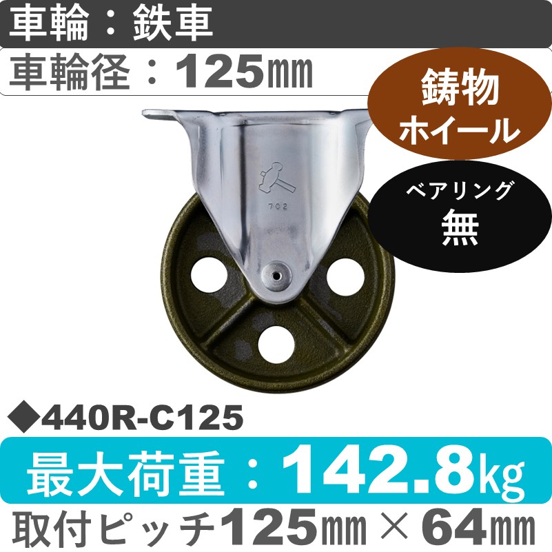 440R-C125 ハンマーキャスター  固定金具 イモノ車125㎜