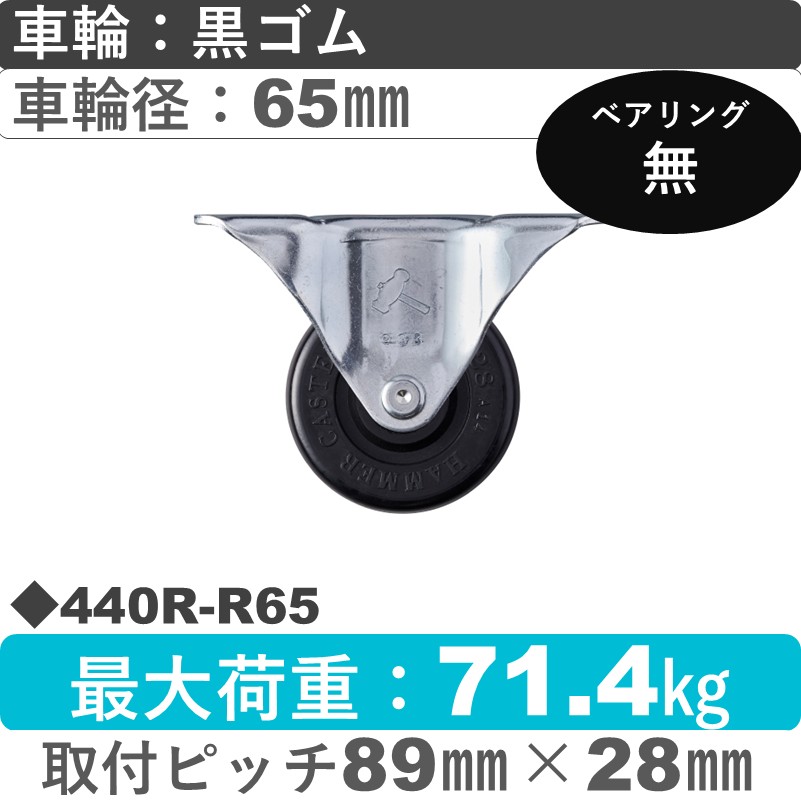 440R-R65 ハンマーキャスター  固定金具 ゴム車65㎜