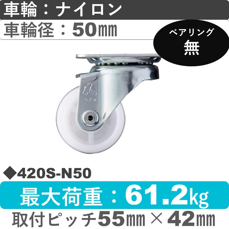 420S-N50 ハンマーキャスター  自在金具 ナイロン車50㎜