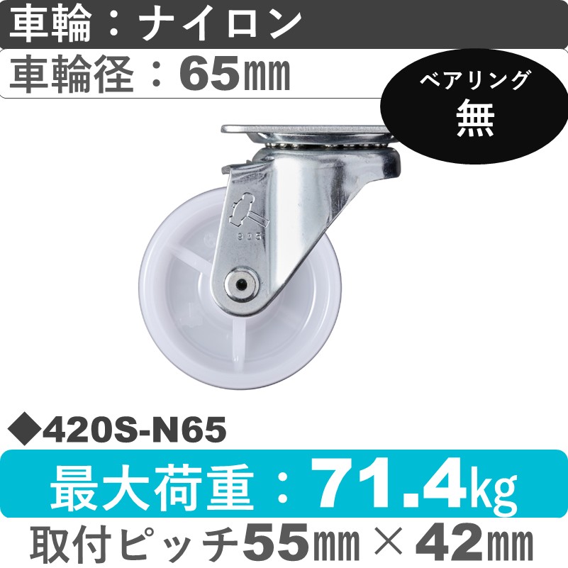 420S-N65 ハンマーキャスター  自在金具 ナイロン車65㎜