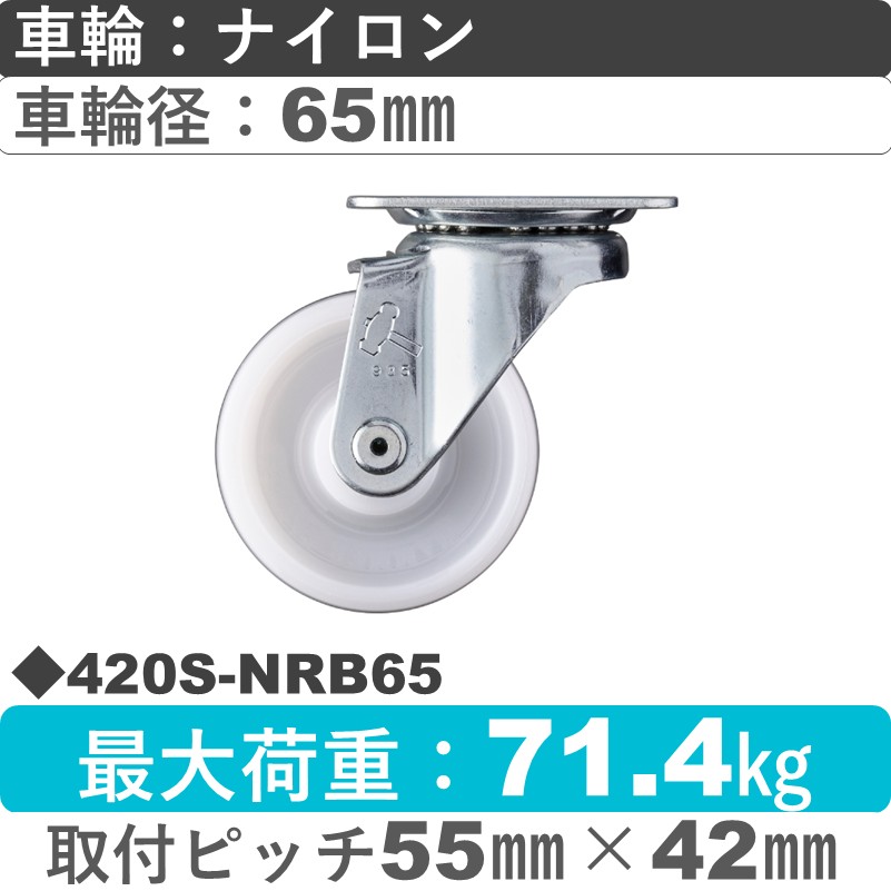 420S-NRB65 ハンマーキャスター  自在金具 ナイロン(B入)車65㎜