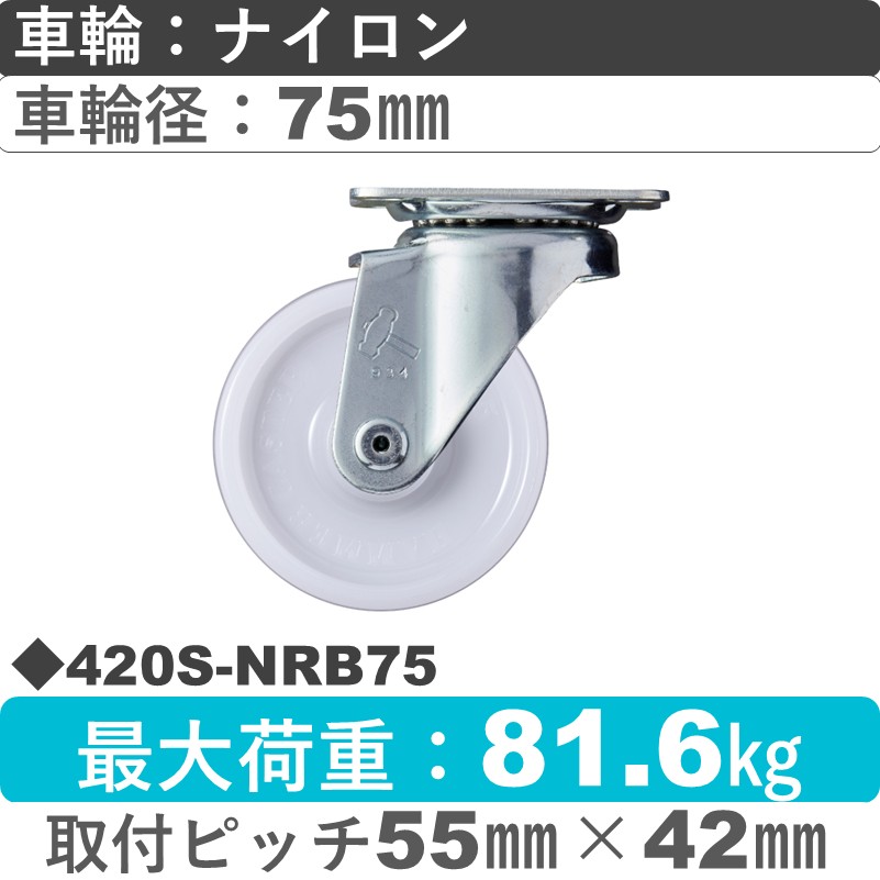 420S-NRB75 ハンマーキャスター  自在金具 ナイロン(B入)車75㎜