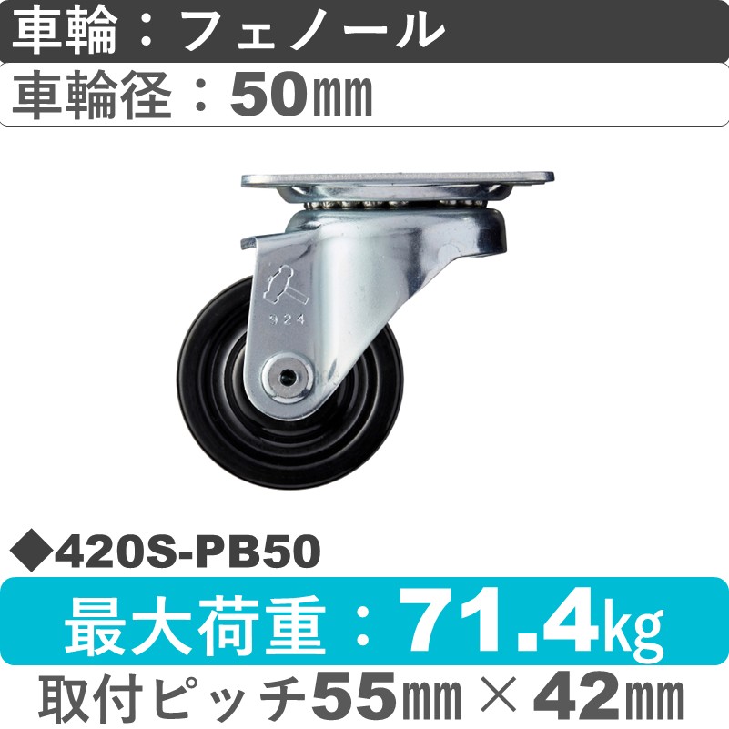 420S-PB50 ハンマーキャスター  自在金具 フェノール(B入)車50㎜