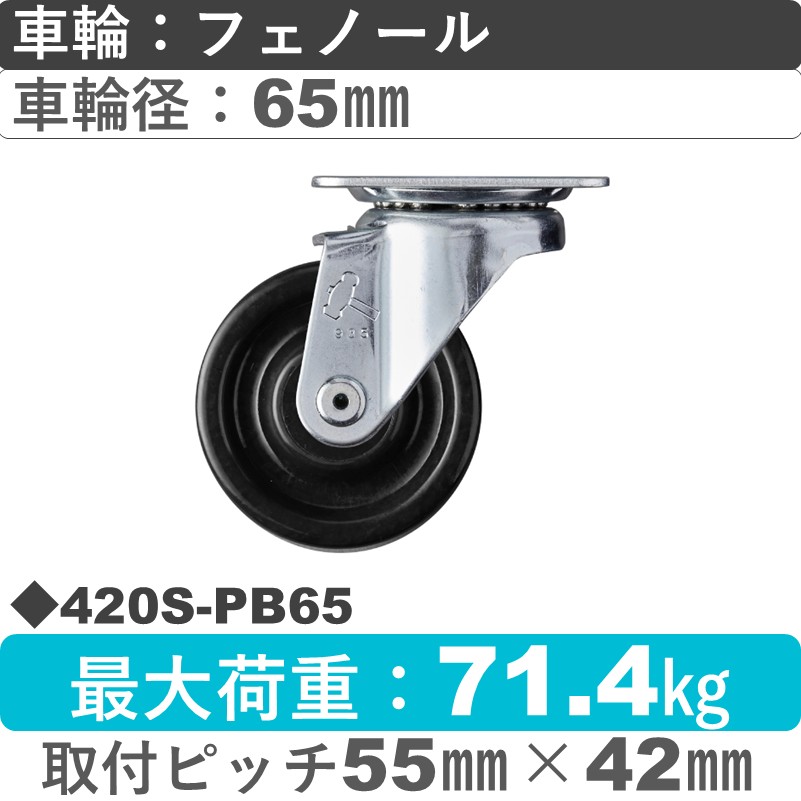 420S-PB65 ハンマーキャスター  自在金具 フェノール(B入)車65㎜
