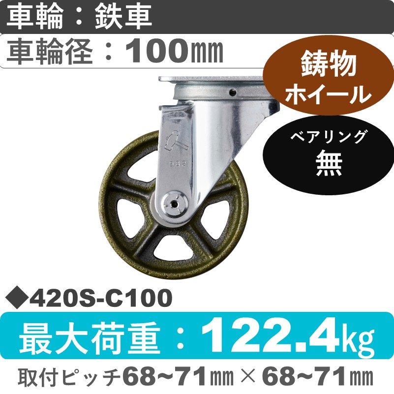 420S-C100 ハンマーキャスター  自在金具 イモノ車100㎜