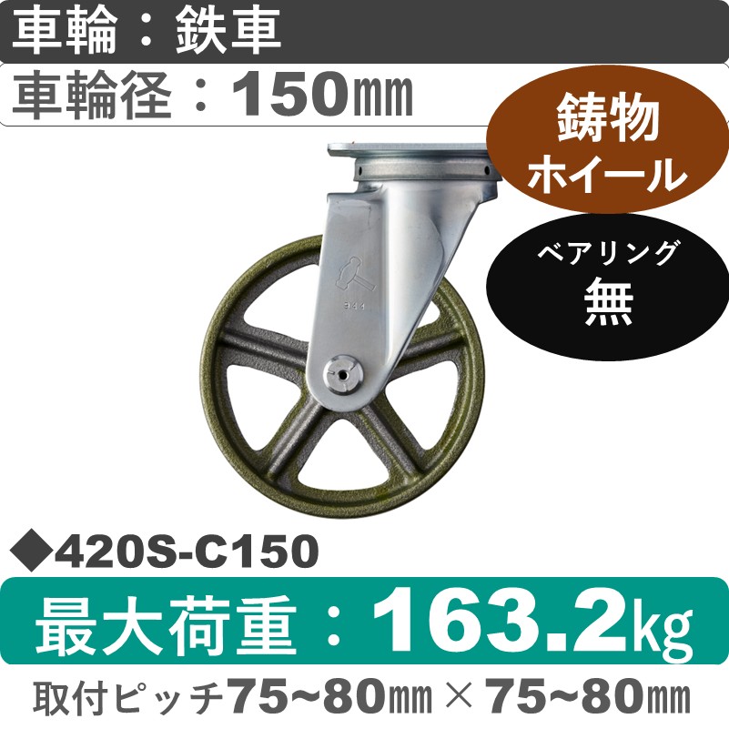 420S-C150 ハンマーキャスター  自在金具 イモノ車150㎜