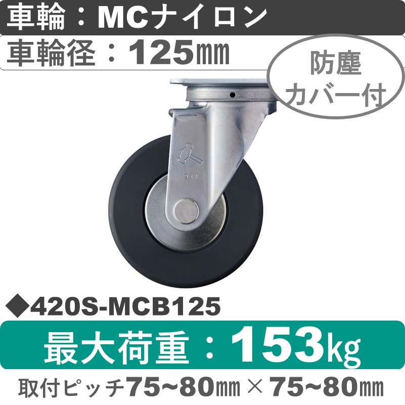 420S-MCB125 ハンマーキャスター  自在金具 MCナイロン(B入)車125㎜