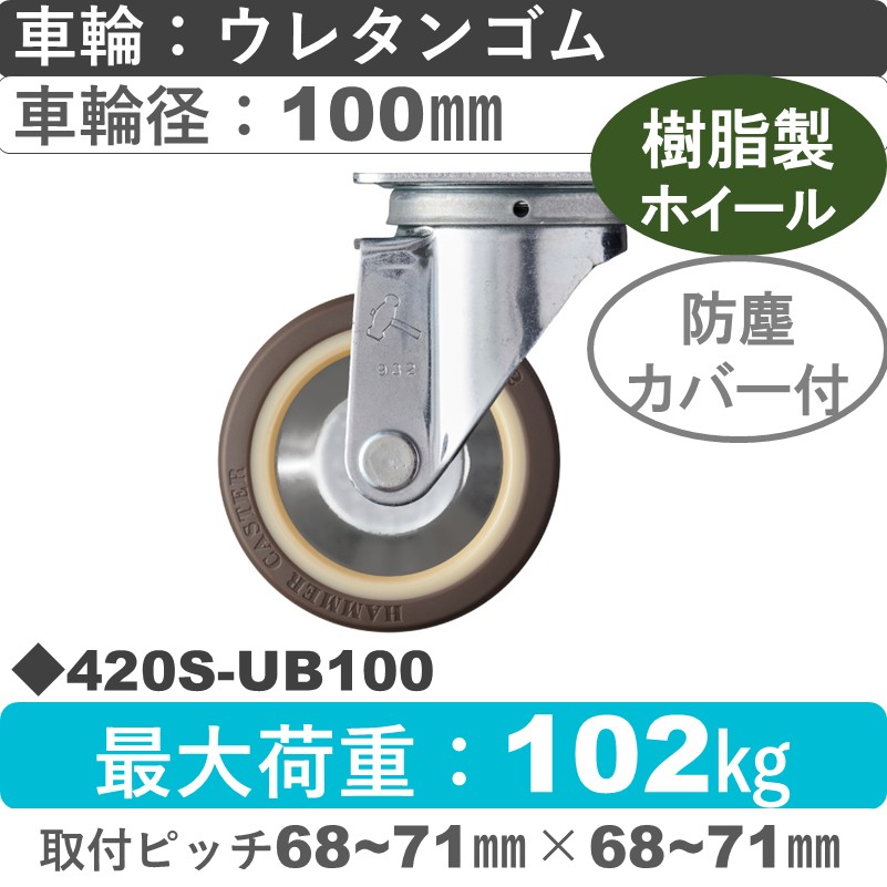 420S-UB100 ハンマーキャスター  自在金具 ウレタン車(熱可塑性・B入)100㎜
