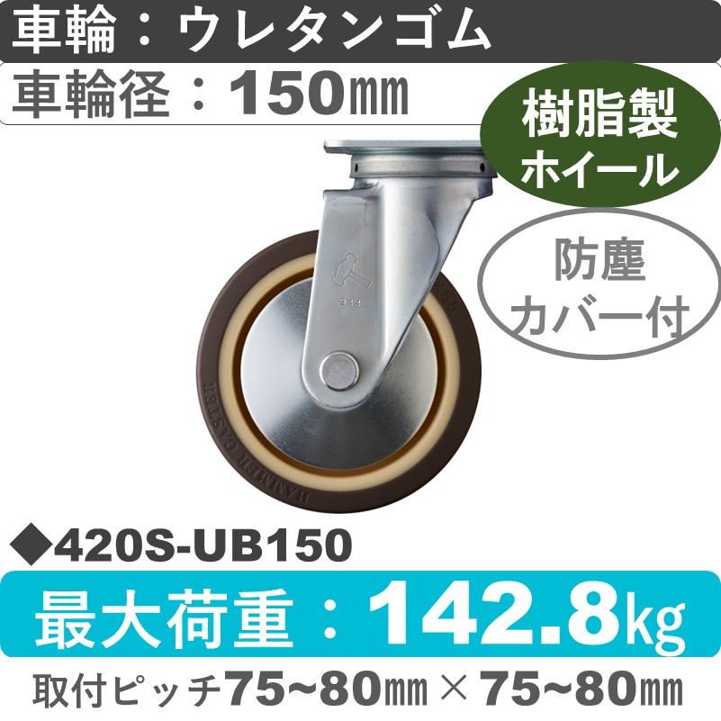 420S-UB150 ハンマーキャスター  自在金具 ウレタン車(熱可塑性・B入)150㎜