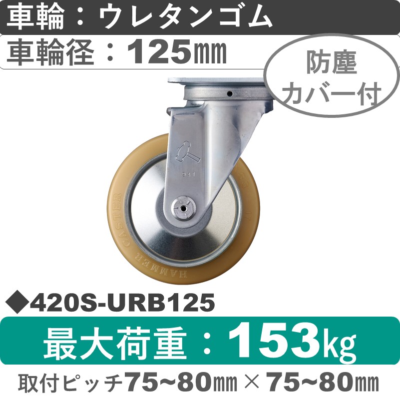 420S-URB125 ハンマーキャスター  自在金具 ウレタン車(熱硬化性・B入)125㎜