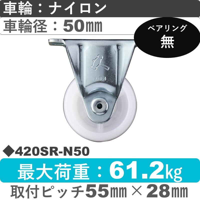 420SR-N50 ハンマーキャスター  固定金具 ナイロン車50㎜