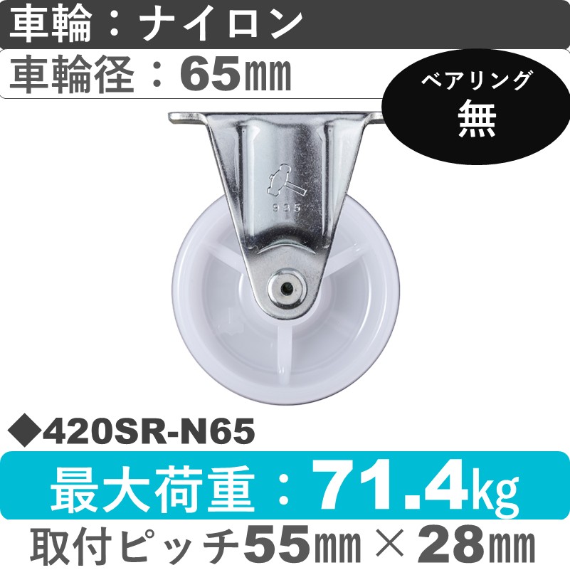 420SR-N65 ハンマーキャスター  固定金具 ナイロン車65㎜