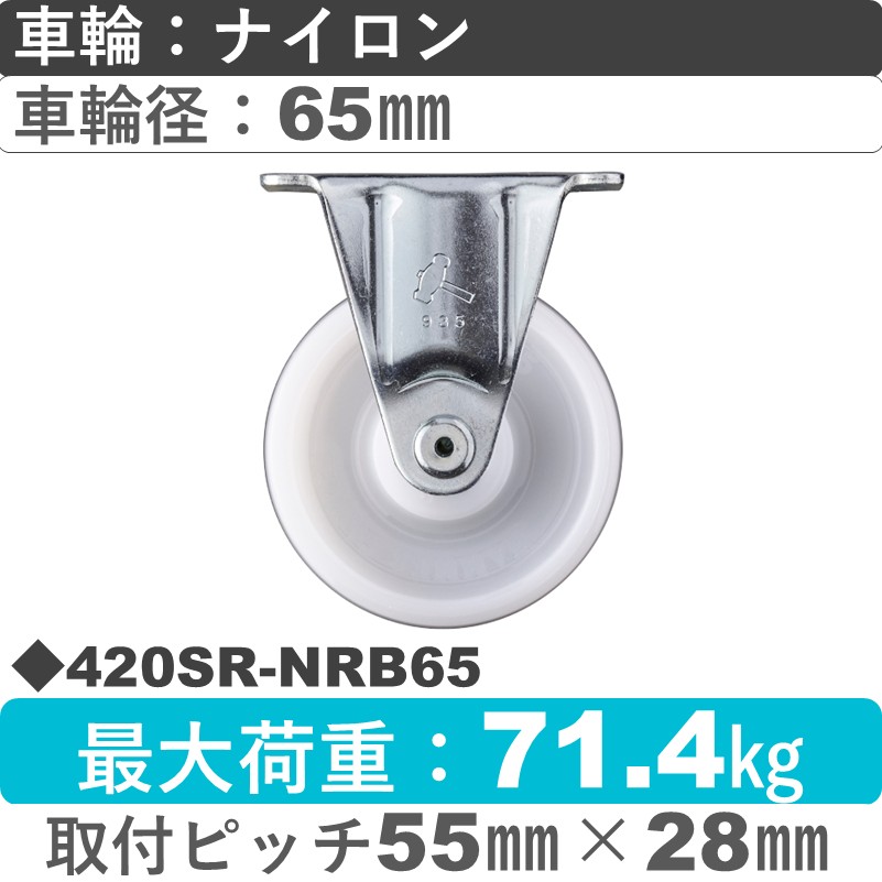 420SR-NRB65 ハンマーキャスター  固定金具 ナイロン(B入)車65㎜