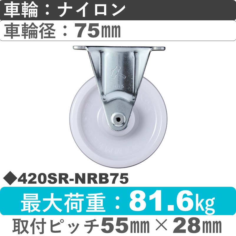 420SR-NRB75 ハンマーキャスター  固定金具 ナイロン(B入)車75㎜