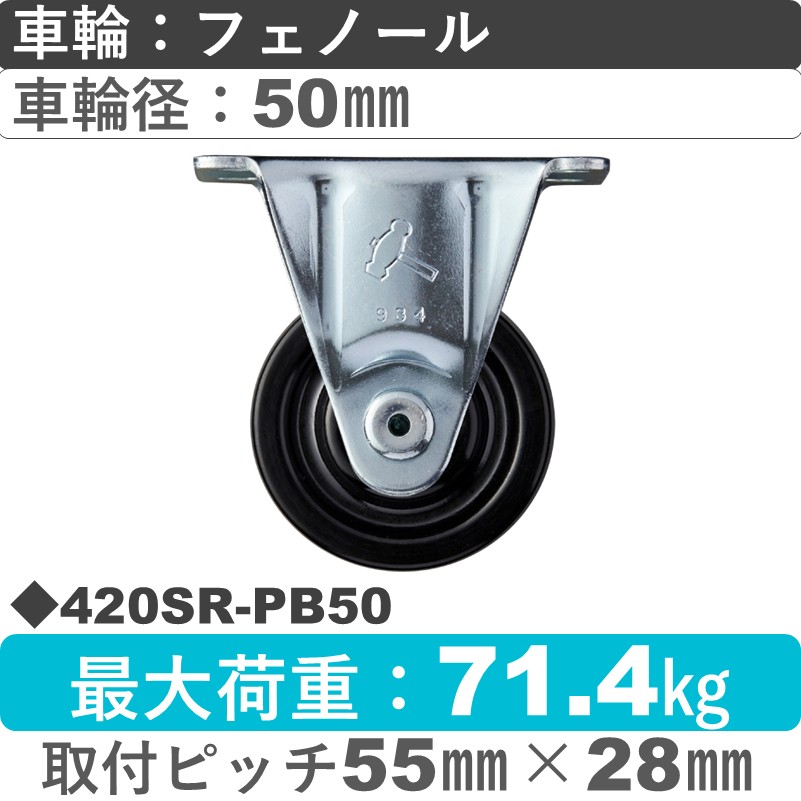 420SR-PB50 ハンマーキャスター  固定金具 フェノール(B入)車50㎜