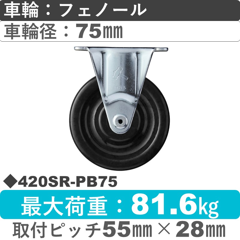 420SR-PB75 ハンマーキャスター  固定金具 フェノール(B入)車75㎜