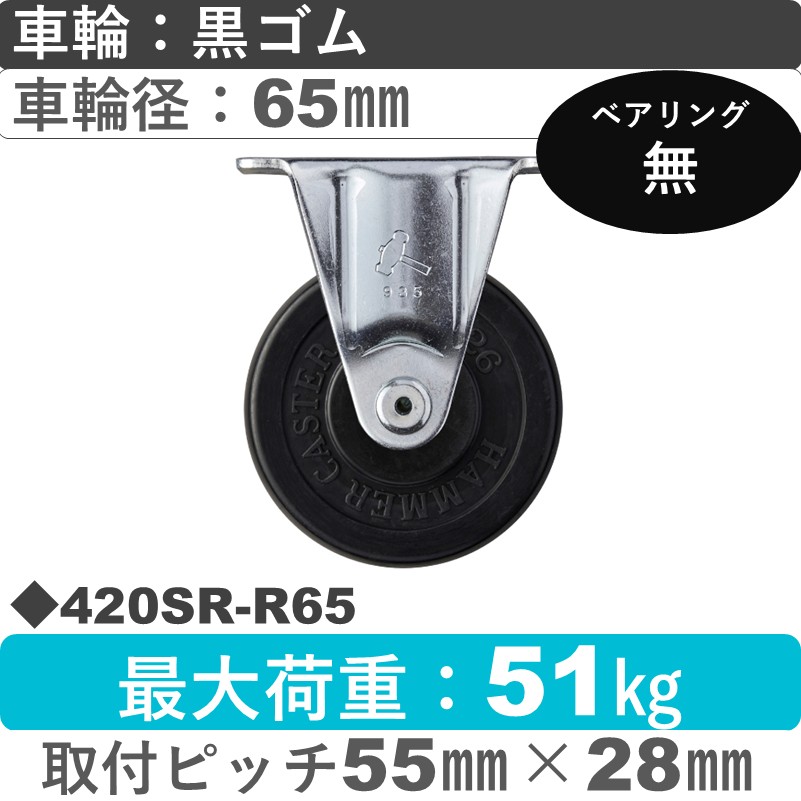 420SR-R65 ハンマーキャスター  固定金具 ゴム車65㎜