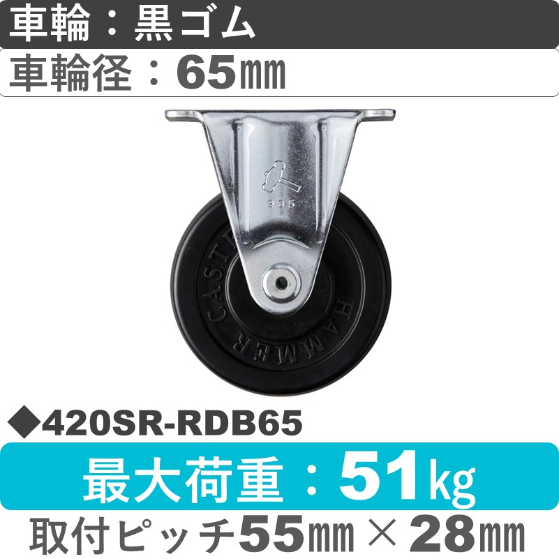 420SR-RDB65 ハンマーキャスター  固定金具 ゴム(B入)車65㎜