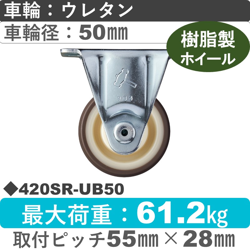 420SR-UB50 ハンマーキャスター  固定金具 ウレタン車(熱可塑性・B入)50㎜