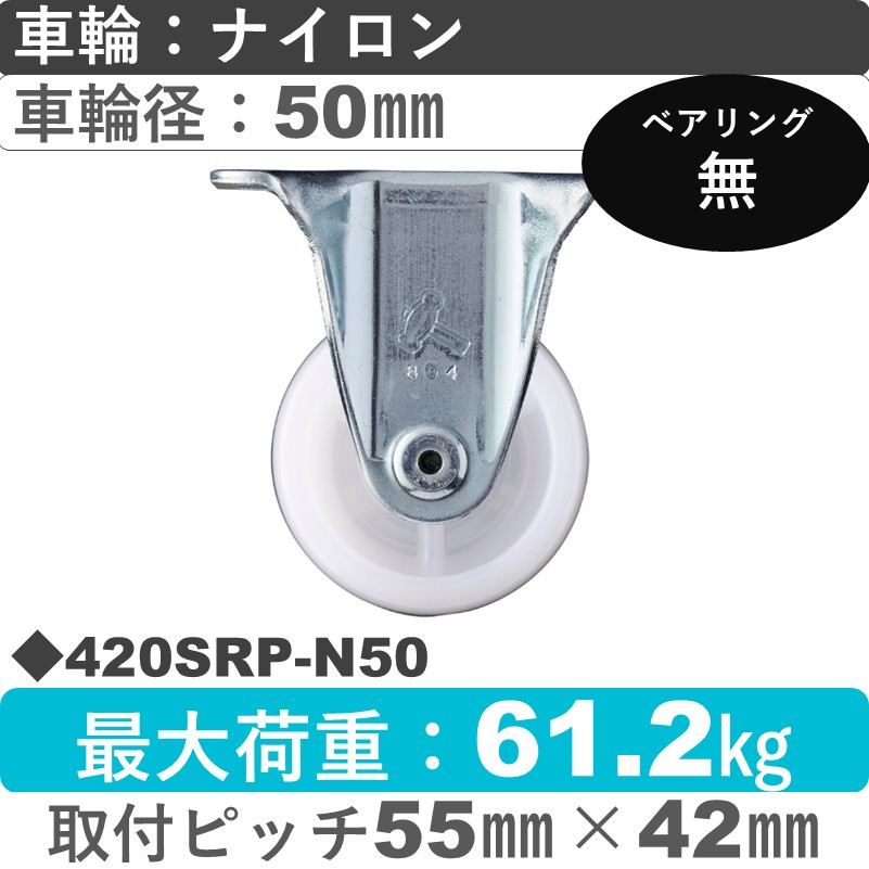 420SRP-N50 ハンマーキャスター  固定金具 ナイロン車50㎜