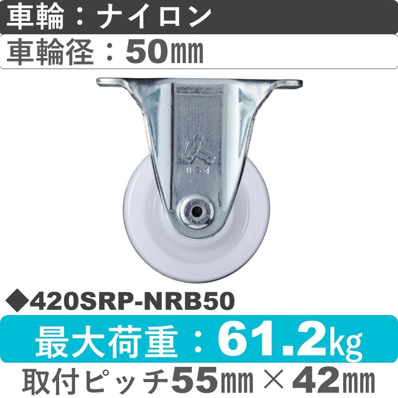 420SRP-NRB50 ハンマーキャスター  固定金具 ナイロン(B入)車50㎜