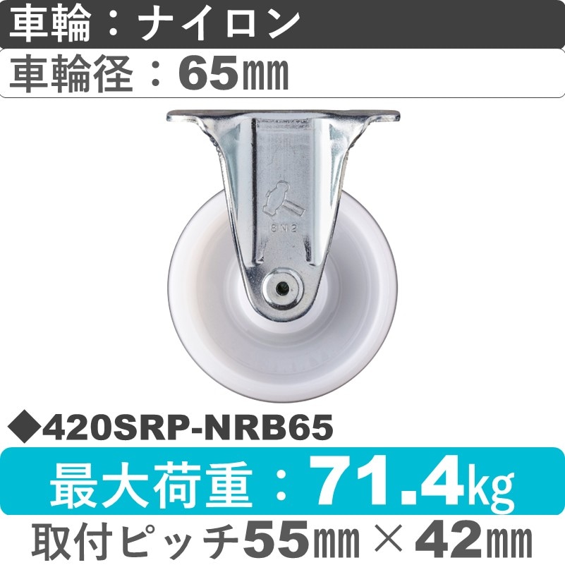 420SRP-NRB65 ハンマーキャスター  固定金具 ナイロン(B入)車65㎜