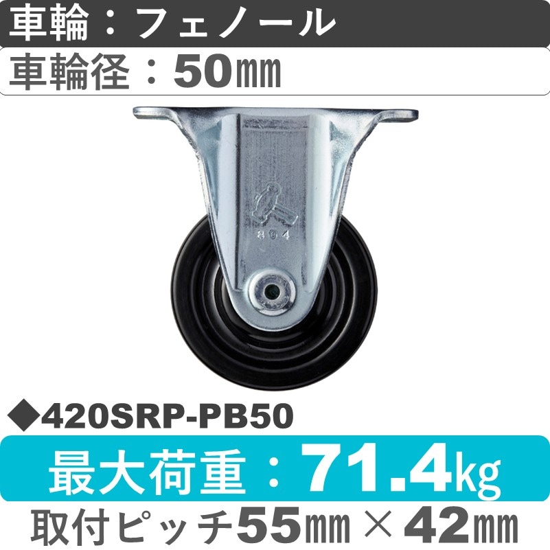 420SRP-PB50 ハンマーキャスター  固定金具 フェノール(B入)車50㎜