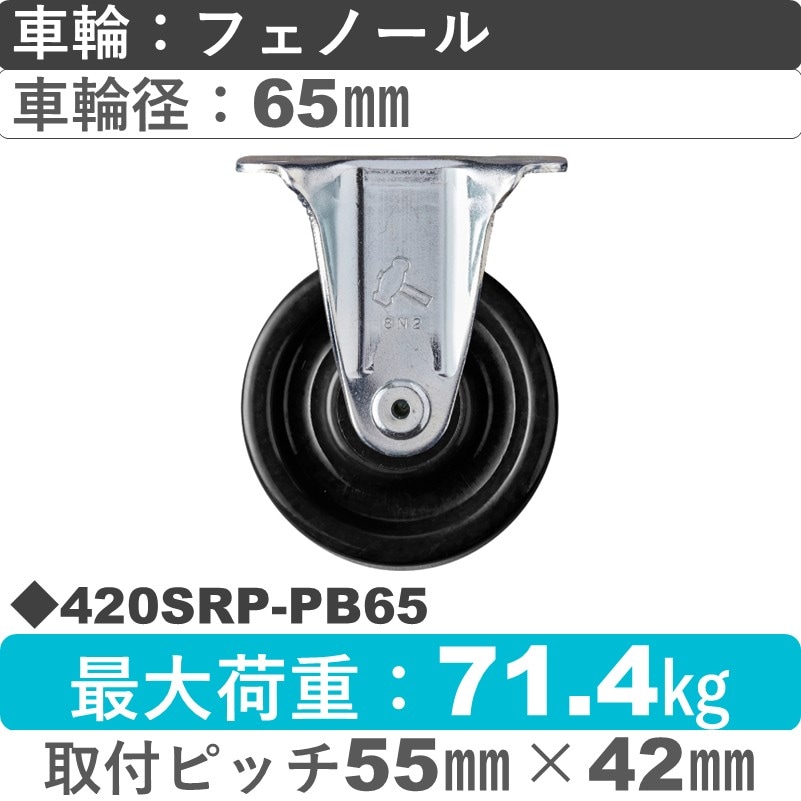 420SRP-PB65 ハンマーキャスター  固定金具 フェノール(B入)車65㎜