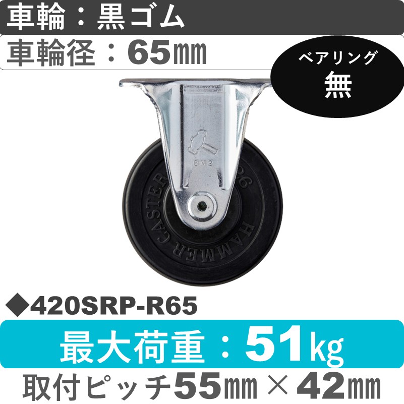 420SRP-R65 ハンマーキャスター  固定金具 ゴム車65㎜