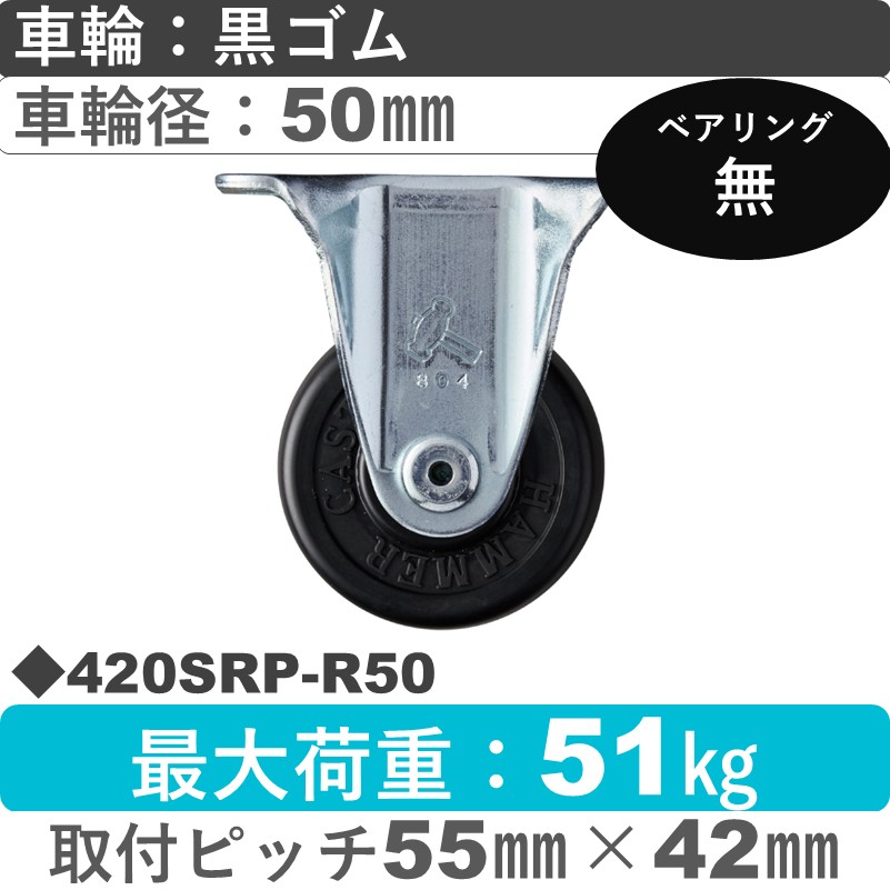 420SRP-R50 ハンマーキャスター  固定金具 ゴム車50㎜
