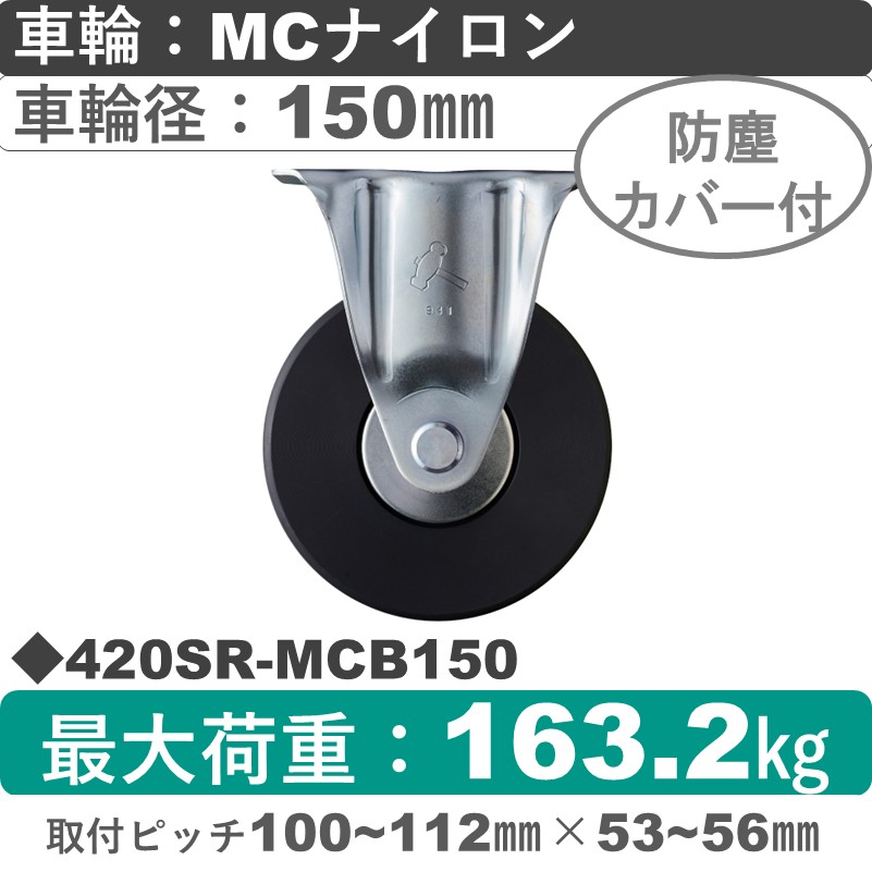 420SR-MCB150 ハンマーキャスター  固定金具 MCナイロン(B入)車150㎜
