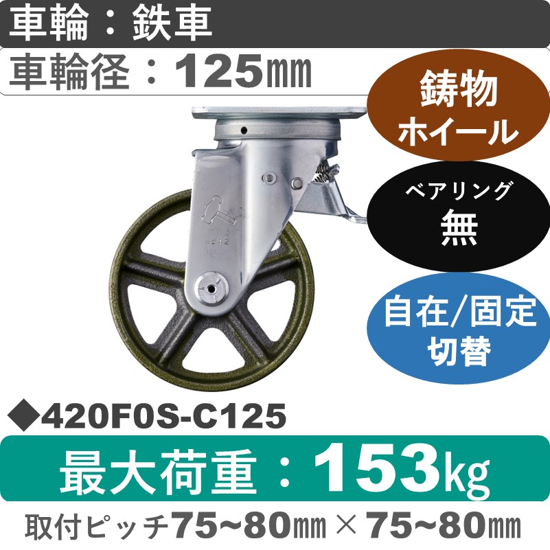 420F0S-C125 ハンマーキャスター スイッチキャスター 自在金具 イモノ車125㎜