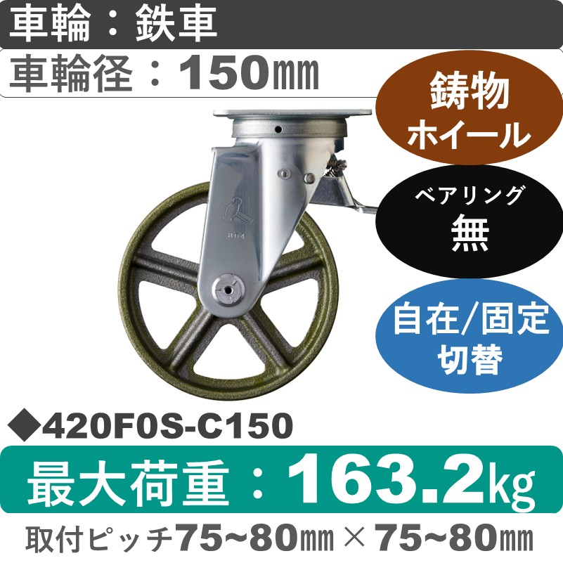 420F0S-C150 ハンマーキャスター スイッチキャスター 自在金具 イモノ車150㎜