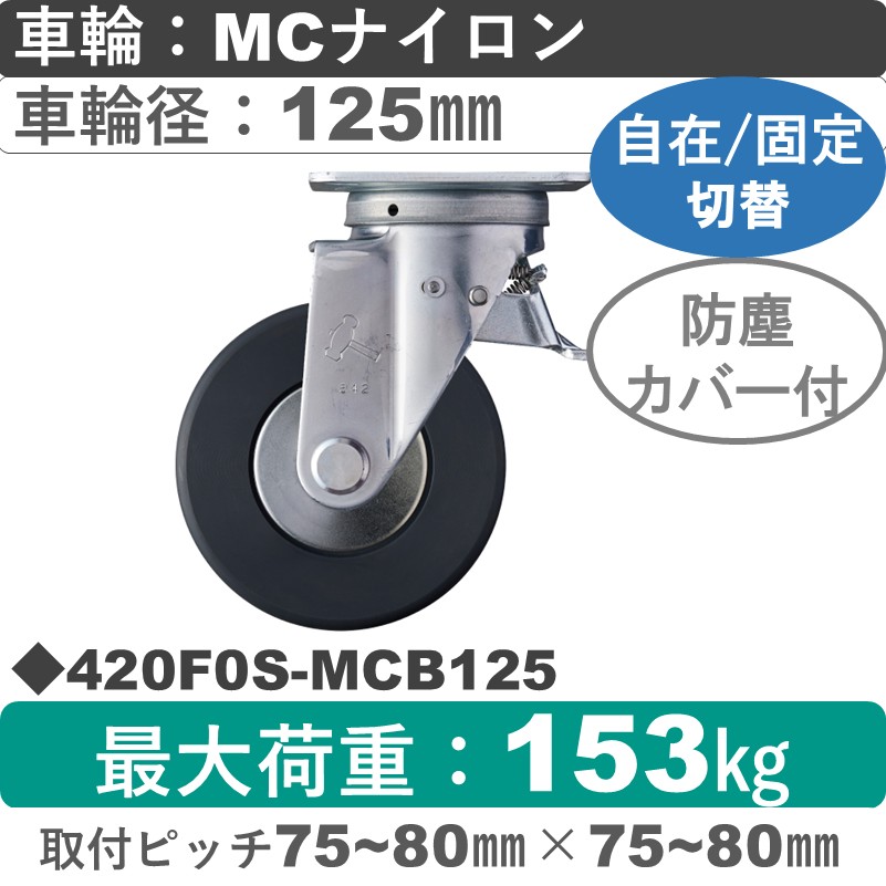 420F0S-MCB125 ハンマーキャスター スイッチキャスター 自在金具 MCナイロン(B入)車125㎜
