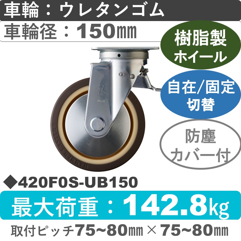 420F0S-UB150 ハンマーキャスター スイッチキャスター 自在金具 ウレタン車(熱可塑性・B入)150㎜