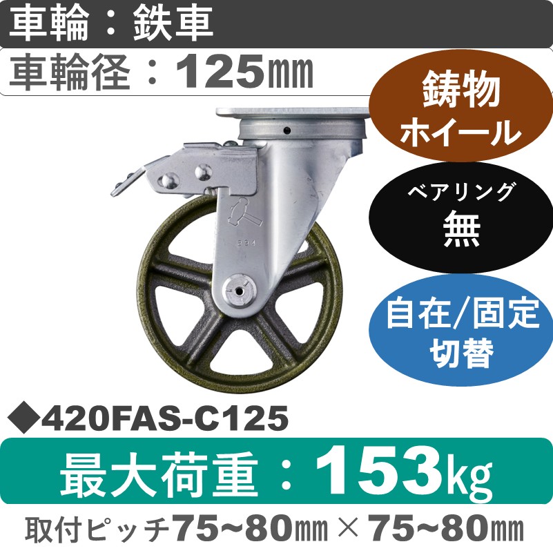 420FAS-C125 ハンマーキャスター スイッチキャスター 自在金具 イモノ車125㎜