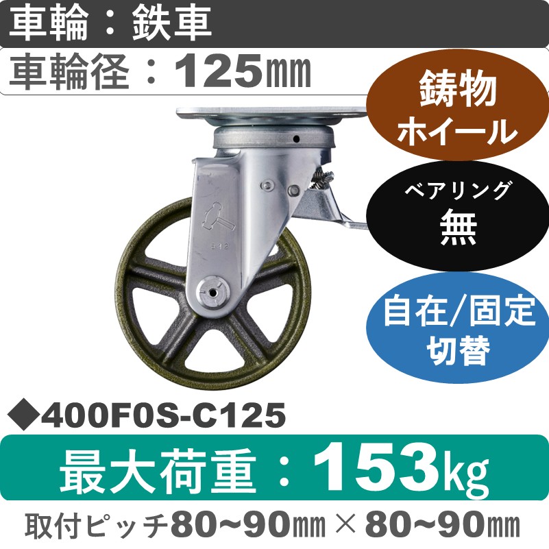 400F0S-C125 ハンマーキャスター スイッチキャスター 自在金具 イモノ車125㎜