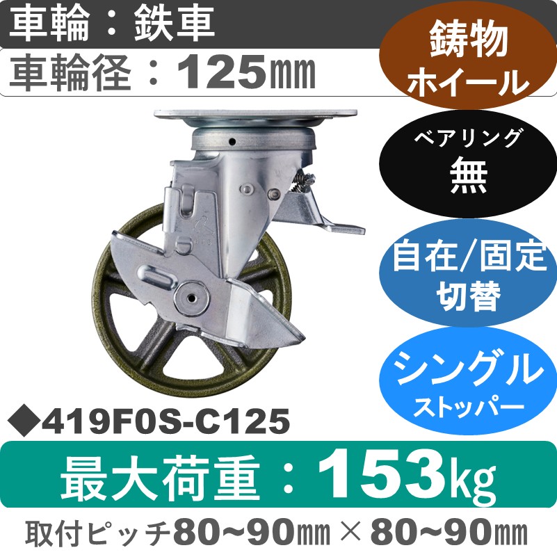 419F0S-C125 ハンマーキャスター スイッチキャスター ストッパー付自在金具 イモノ車125㎜