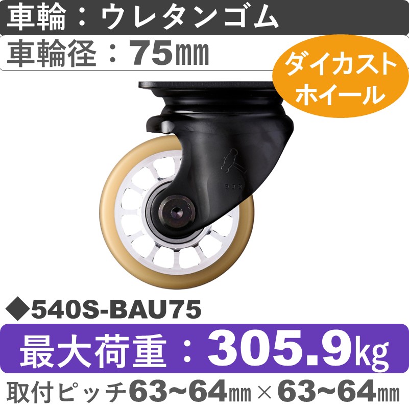 540S-BAU75 ハンマーキャスター  自在金具 ウレタン車(熱硬化性・B入)75㎜