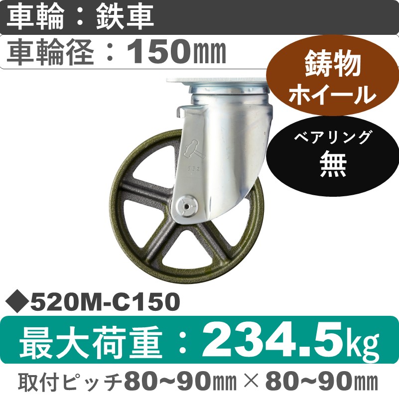 520M-C150 ハンマーキャスター  自在金具 イモノ車150㎜
