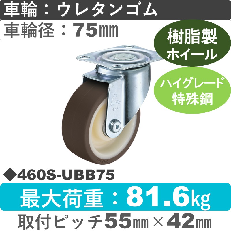 460S-UBB75 ハンマーキャスター  自在金具 ウレタン車(熱可塑性・B入)75㎜